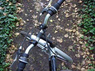 Handlebars on a wooden path