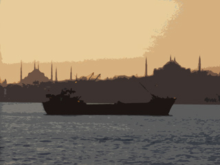 Ship and mosques in Istanbul