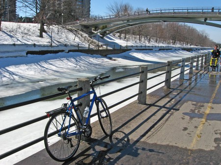 Bike beside the Rideau Canal in spring