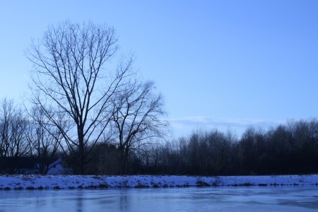 Frozen blue lake, Vermont