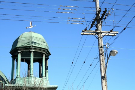 Mosque and power lines