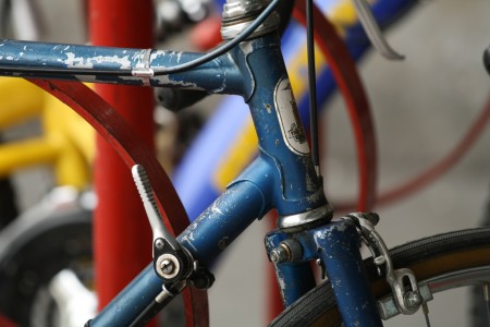 Blue bike, red rack