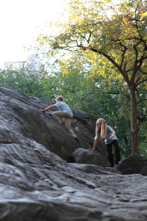 Children climbing Manhattan schist